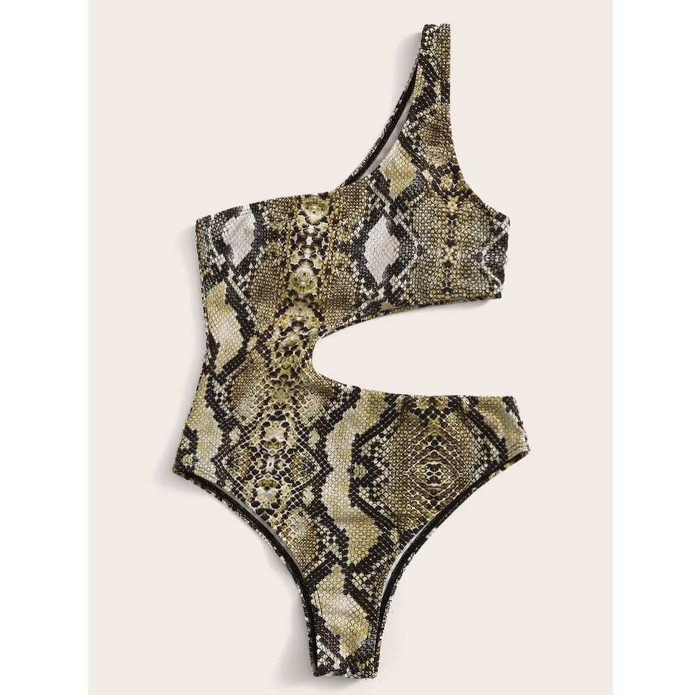Reptile Print Asymmetrical Swimsuit One Piece - Picture 4 of 7